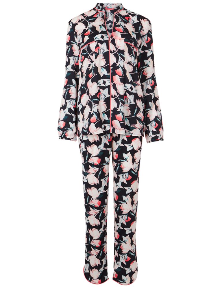 Satin Floral Print Long Sleeve Pyjama Set 5 of 6