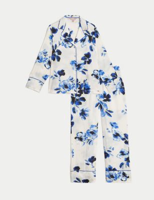 Satin Floral Print Pyjama Set Image 2 of 6