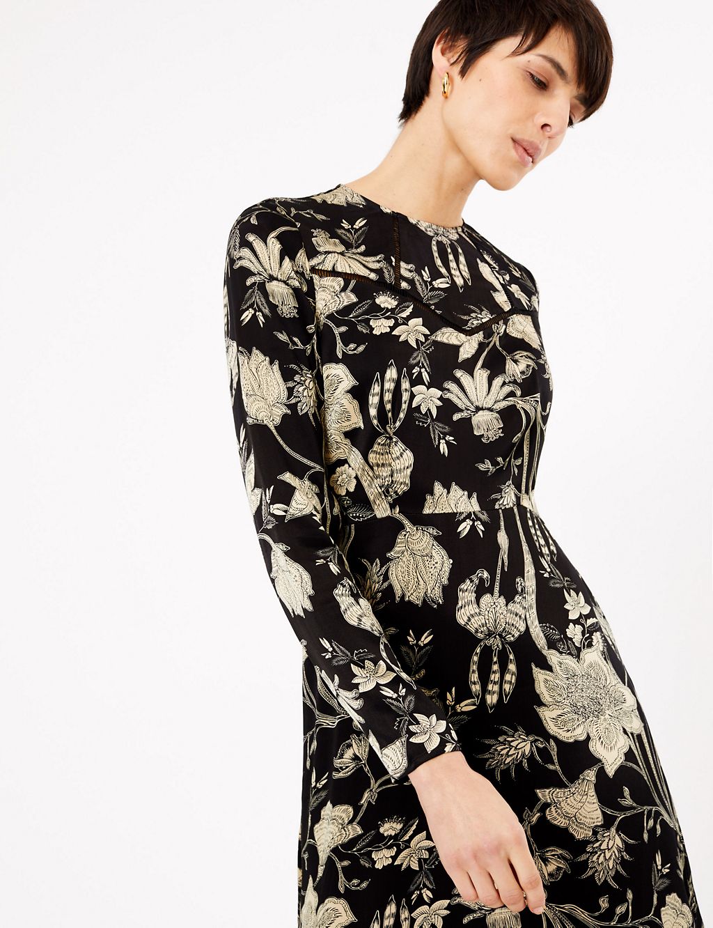 Satin Floral Print Waisted Midi Dress | M&S Collection | M&S