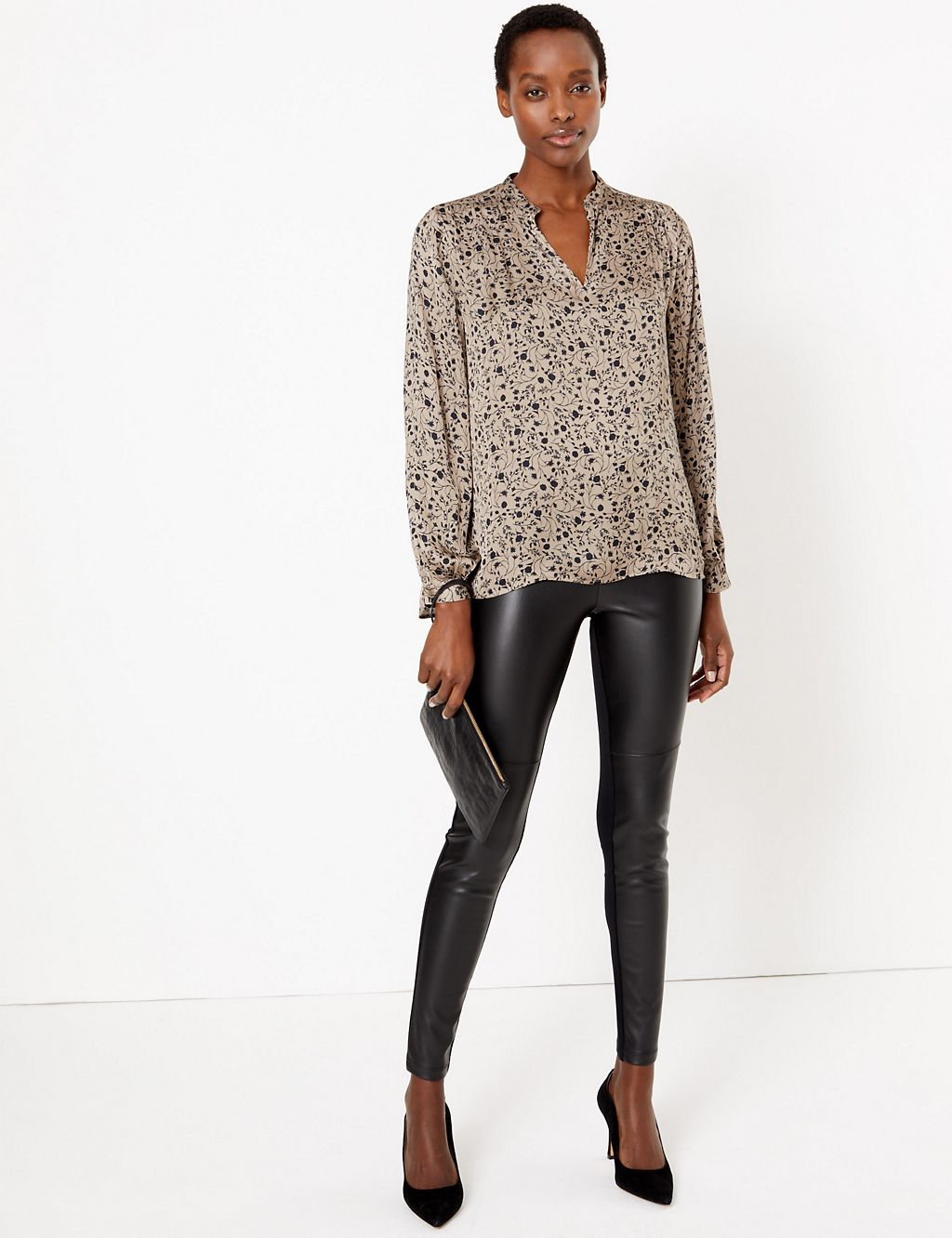 Satin Floral Relaxed Fit Popover Blouse 2 of 5