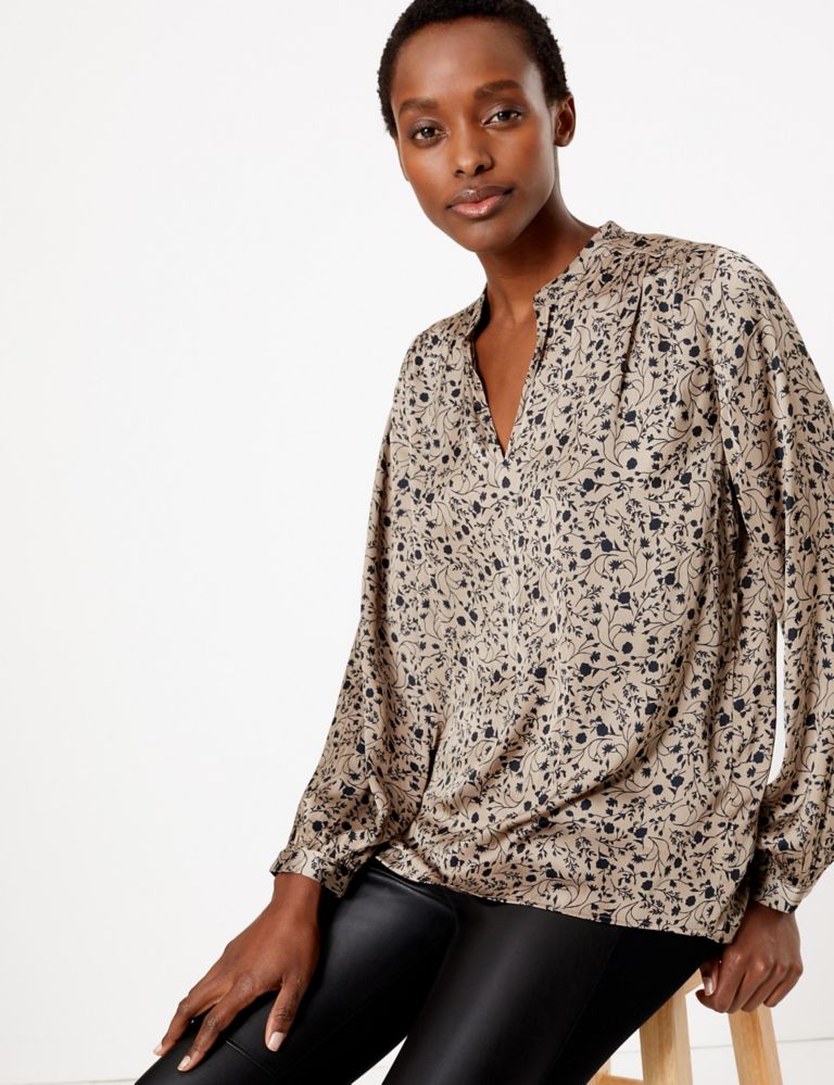 Satin Floral Relaxed Fit Popover Blouse 5 of 5