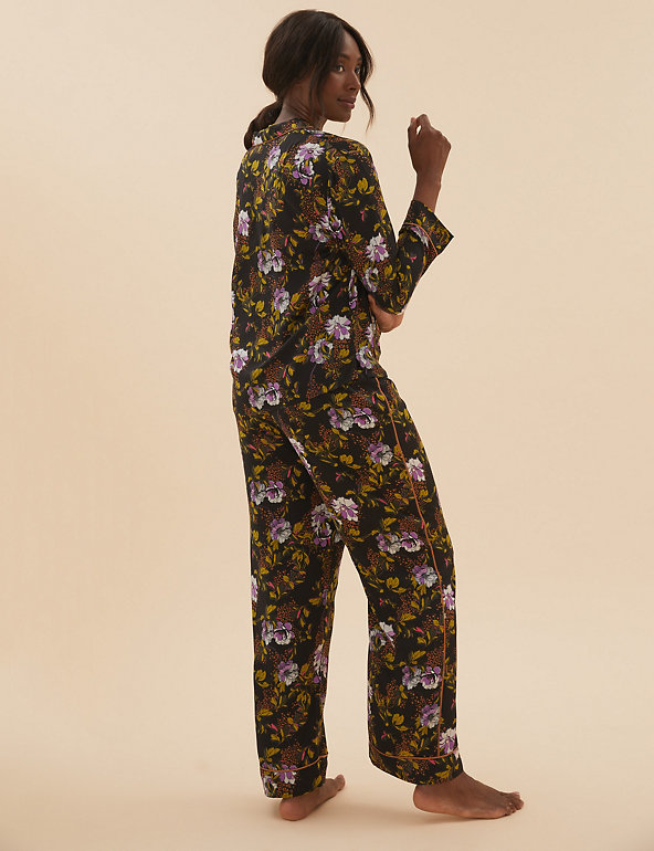 Ladies M/&S Size 12 Floral Satin Pyjama Shorts Black Mix