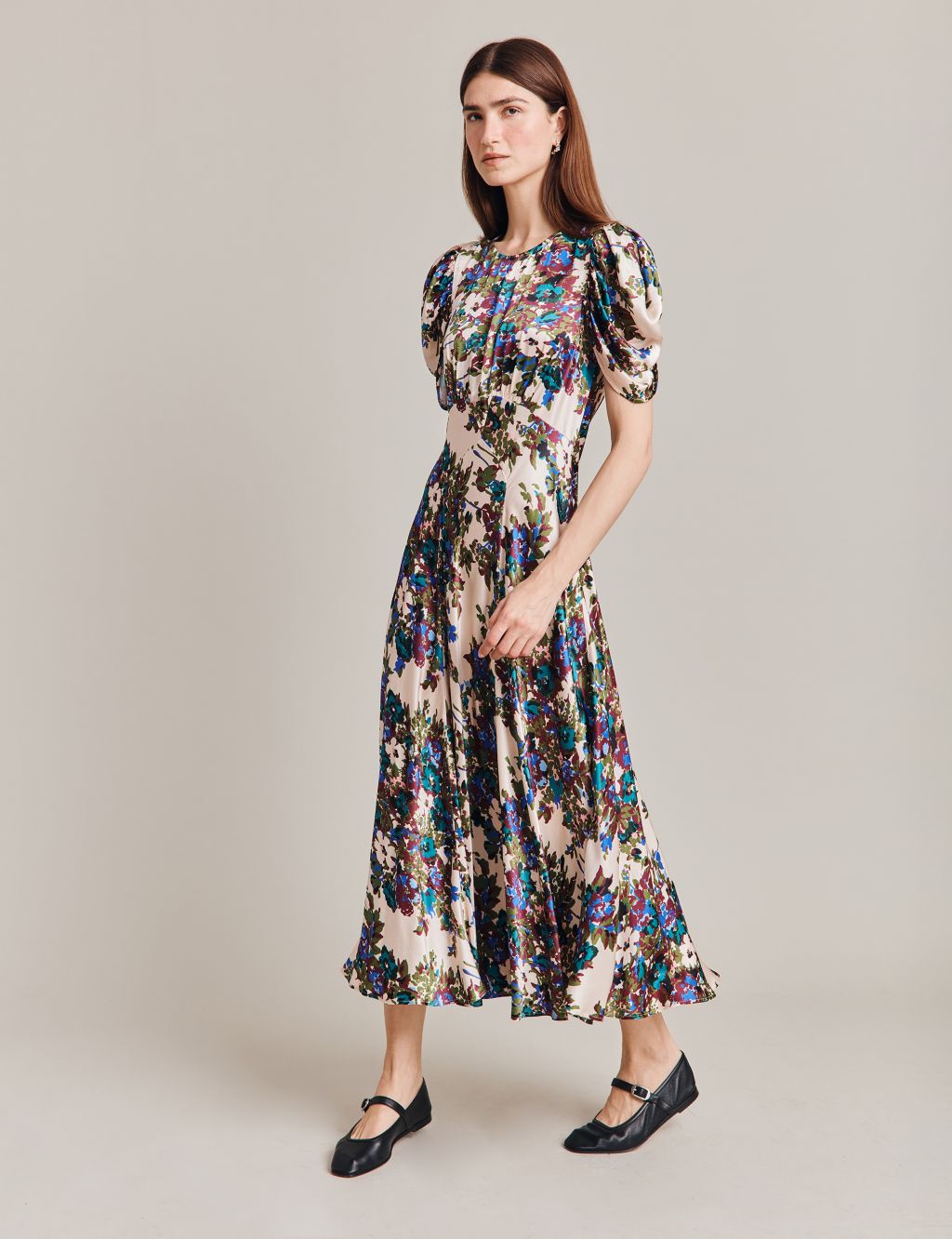 Satin Floral Round Neck Midi Tea Dress | Ghost | M&S