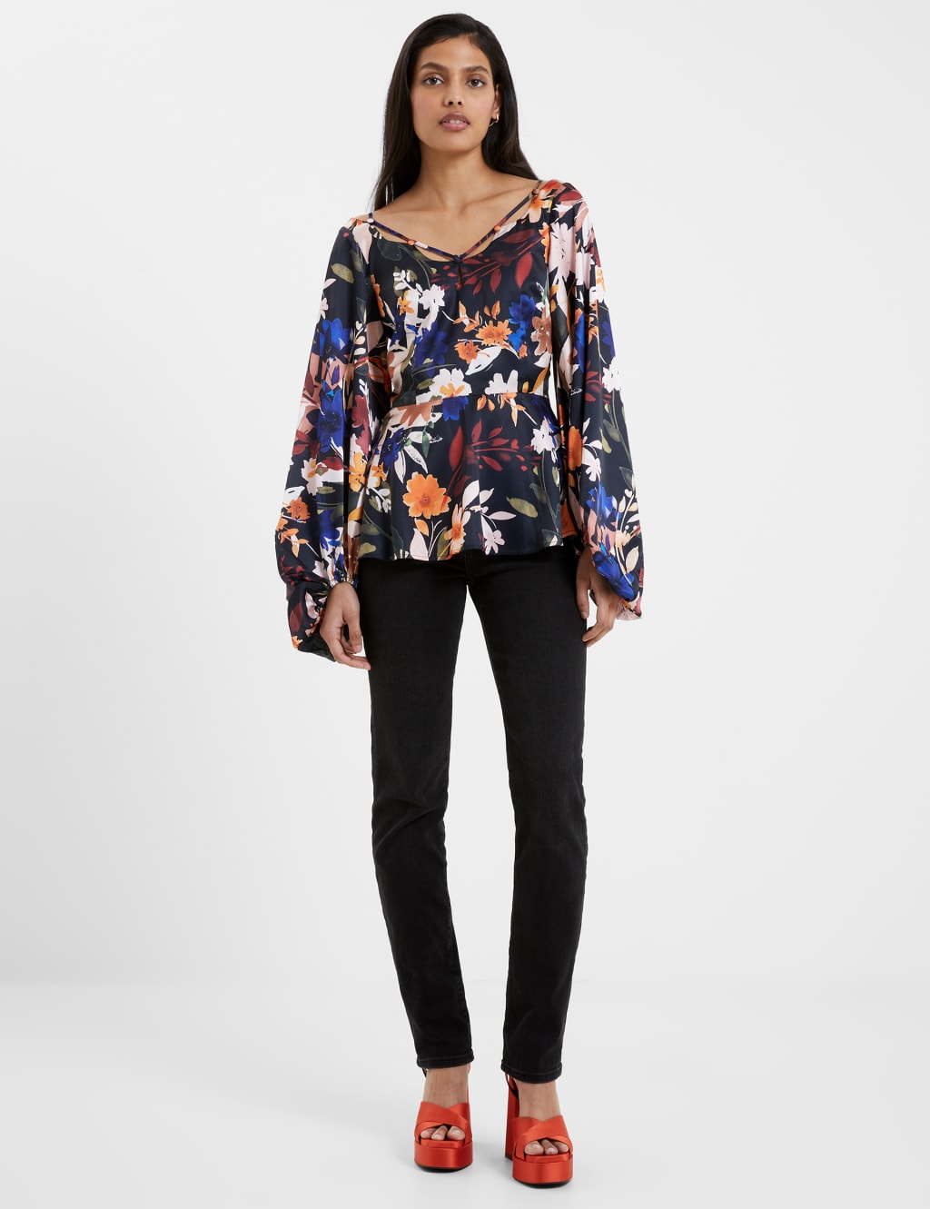 Satin Floral Waisted Blouson Sleeve Blouse French Connection M&S
