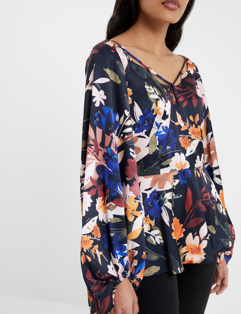 Satin Floral Waisted Blouson Sleeve Blouse French Connection M&S