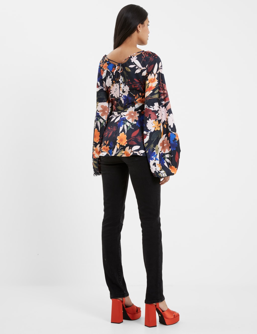 Satin Floral Waisted Blouson Sleeve Blouse French Connection M&S