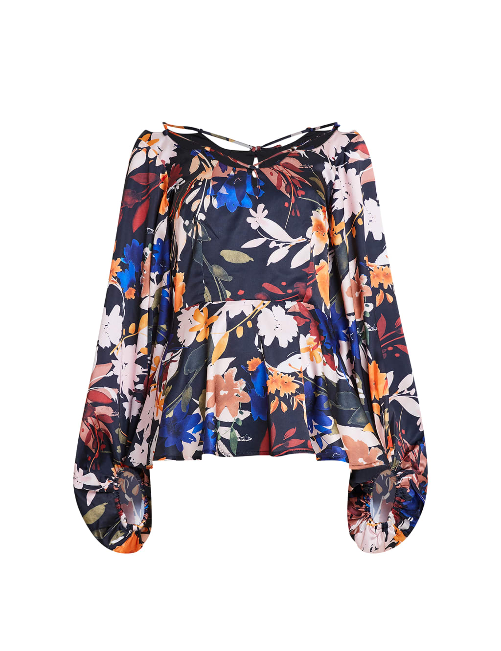 Satin Floral Waisted Blouson Sleeve Blouse French Connection M&S