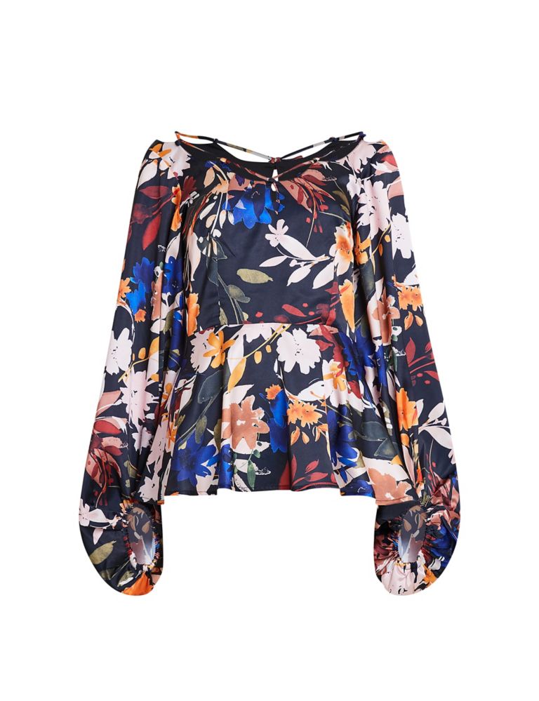 Satin Floral Waisted Blouson Sleeve Blouse | French Connection | M&S