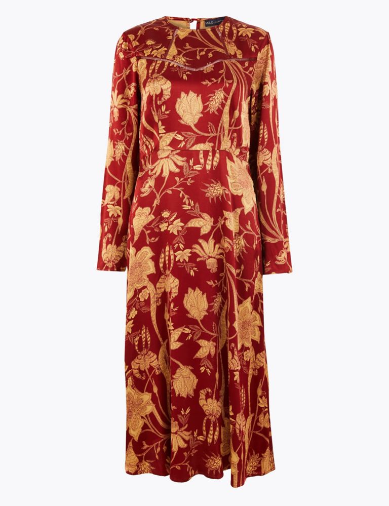 Satin Floral Waisted Midi Dress | M&S Collection | M&S