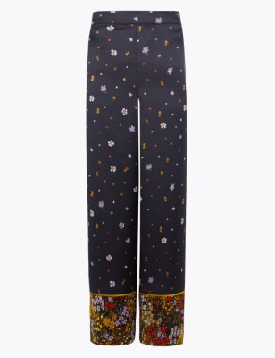 Satin Floral Wide Leg Cropped Trousers Image 2 of 7