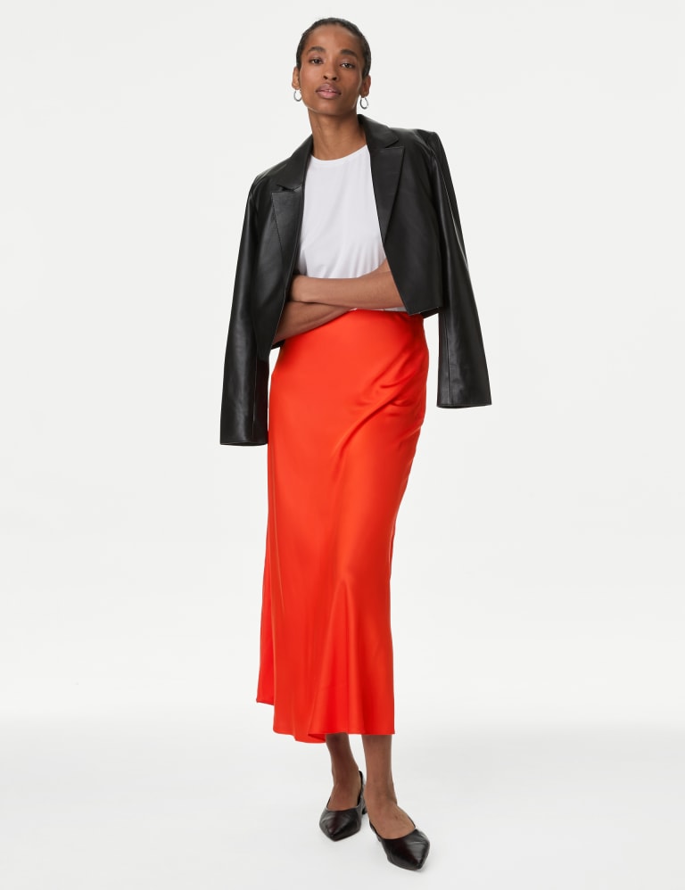 Red satin slip skirt store