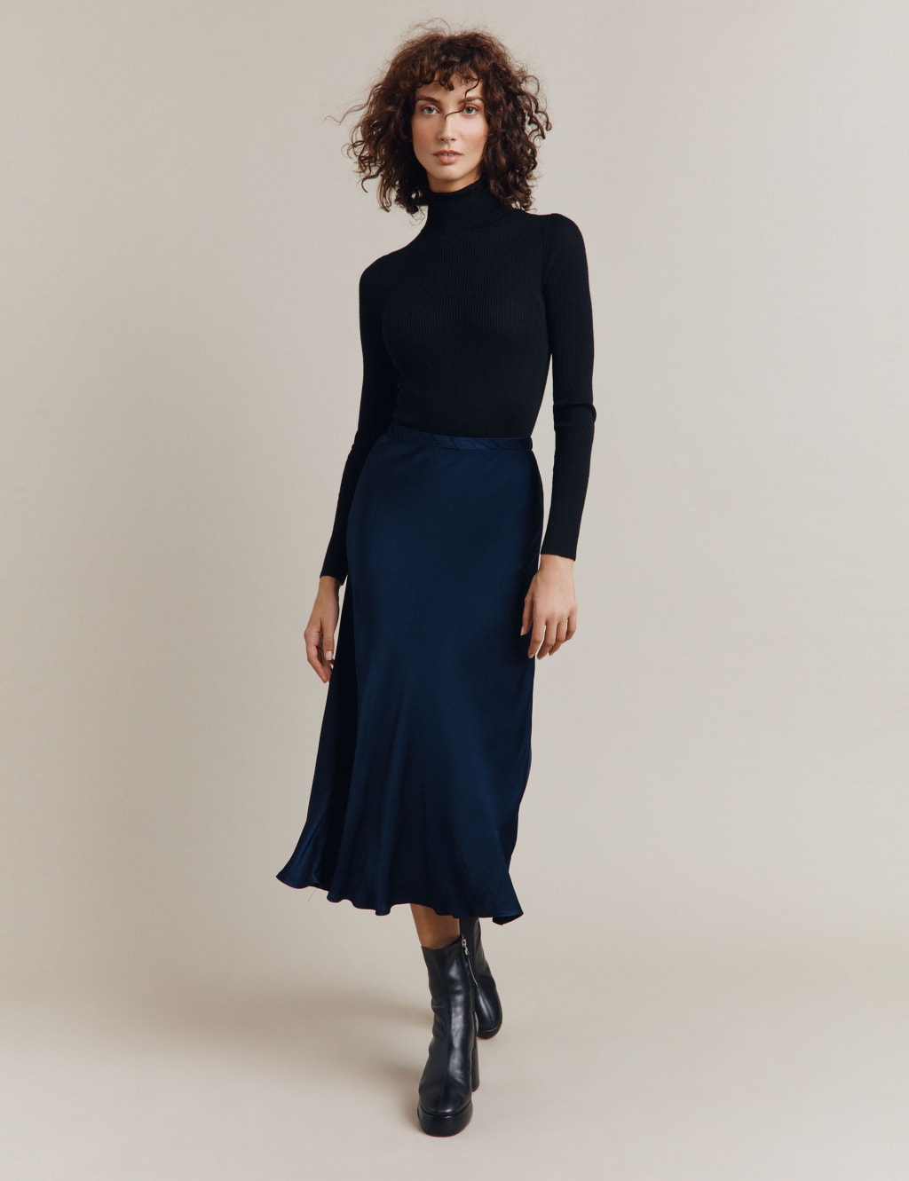 Navy silk slip skirt deals
