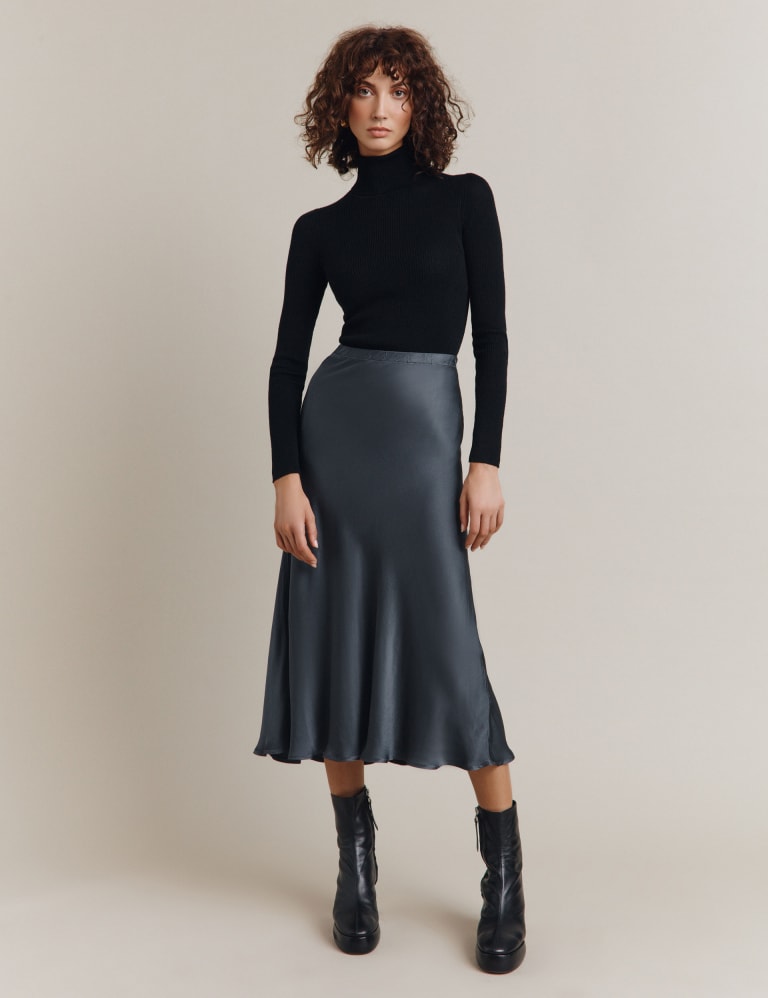 Satin Midi Slip Skirt