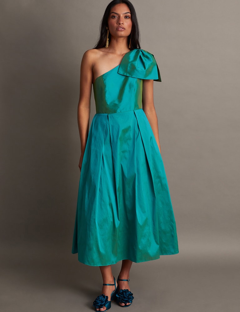 Luxe Moments Teal Blue Satin Tie-Back Midi Slip Dress