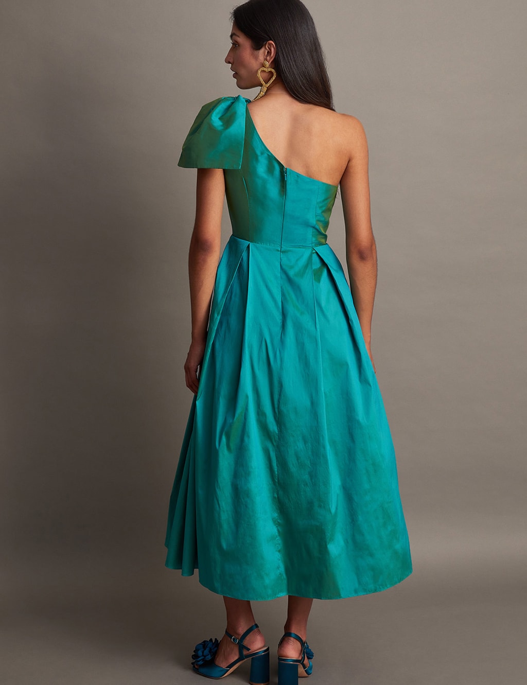 Satin One Shoulder Midi Waisted Dress