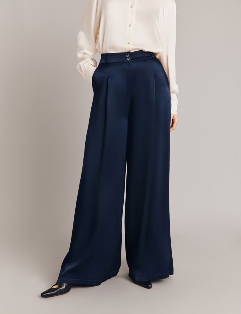 Satin Pleat Front Wide Leg Trousers 3 of 4