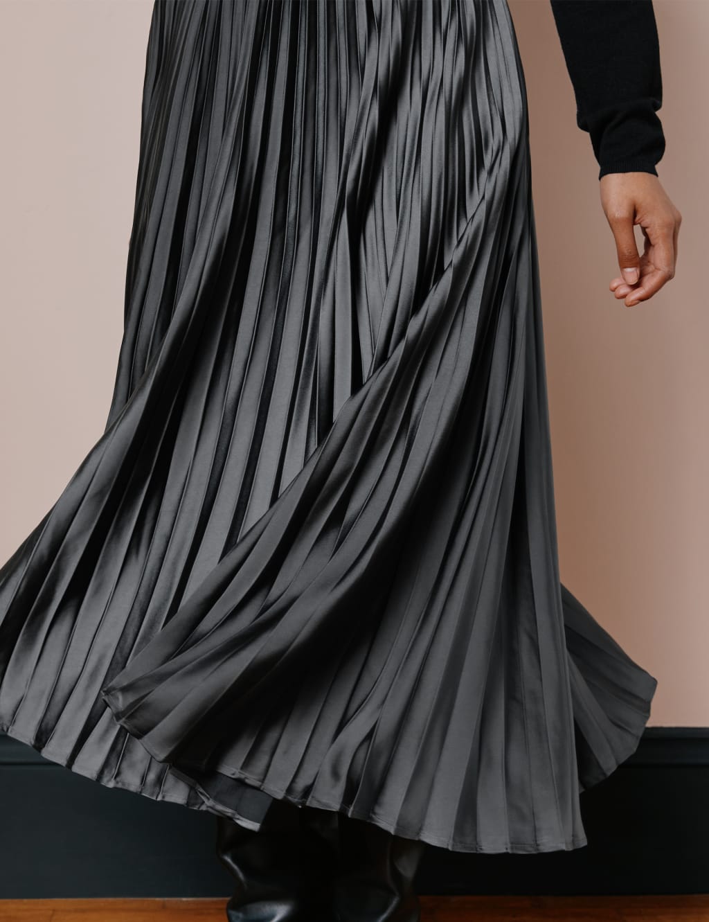 Satin Pleated Midi A Line Skirt Albaray M S