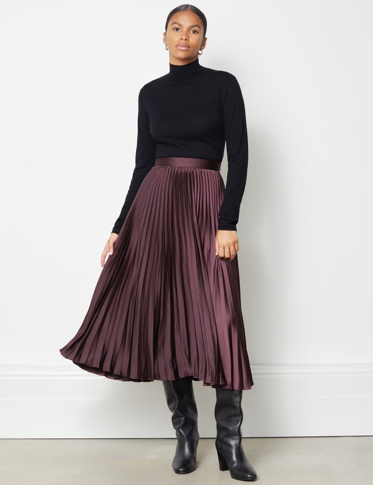 Satin Pleated Midi A-Line Skirt | Albaray | M&S