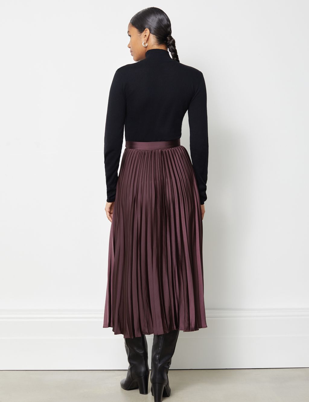Satin Pleated Midi A-Line Skirt | Albaray | M&S