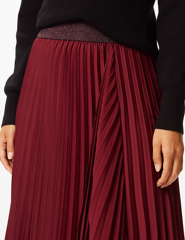 M&S AUTOGRAPH Silky Satin PLISSE PLEATED Midi SKIRT ~ Size 12 or 14 ~ CHOCOLATE
