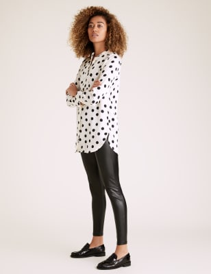 Satin Polka Dot Collarless Bib Detail Tunic | Mu0026S Collection | Mu0026S