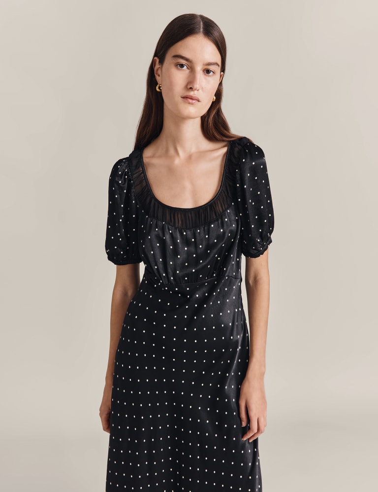 Satin Polka Dot Puff Sleeve Midaxi Tea Dress 3 of 4