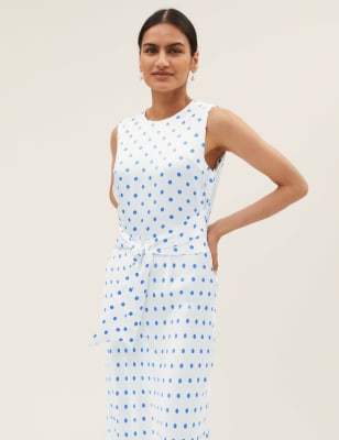 satin polka dot tie front midaxi dress