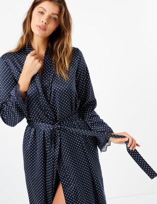 Satin Polka Dot Wrap Dressing Gown M S Collection M S