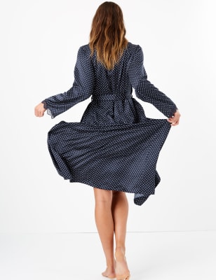 Satin polka dot wrap sales dress