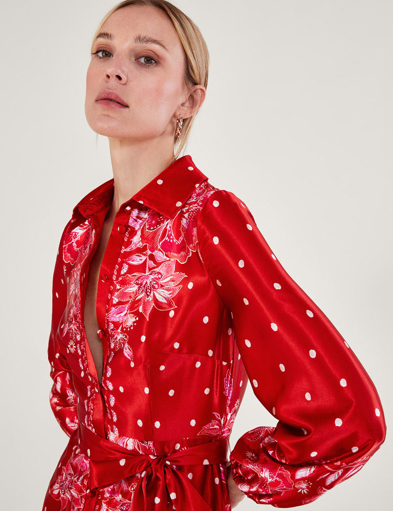 Floral satin shirt on sale dress
