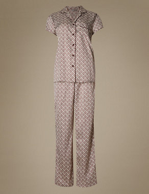 Satin Revere Collar Tile Print Pyjamas Image 2 of 4