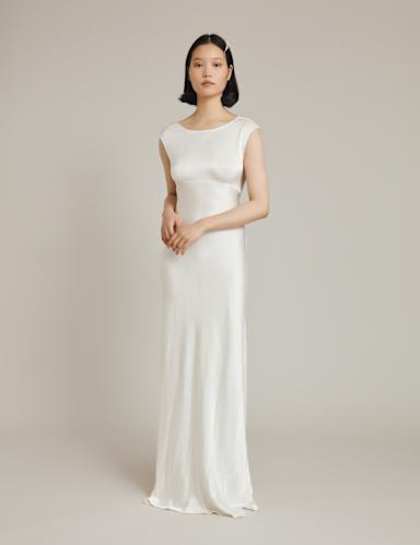 Satin Round Neck Maxi Waisted Dress High-Slit 5 of 5