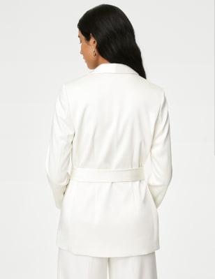 Neutral Single-breasted satin-crepe blazer