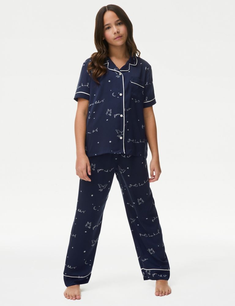 Satin Slogan Pyjamas (6-16 Yrs), M&S Collection