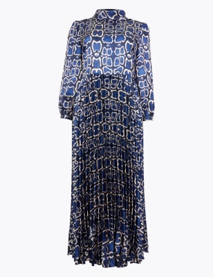 Satin Snakeskin Print Waisted Midi Dress Image 2 of 4