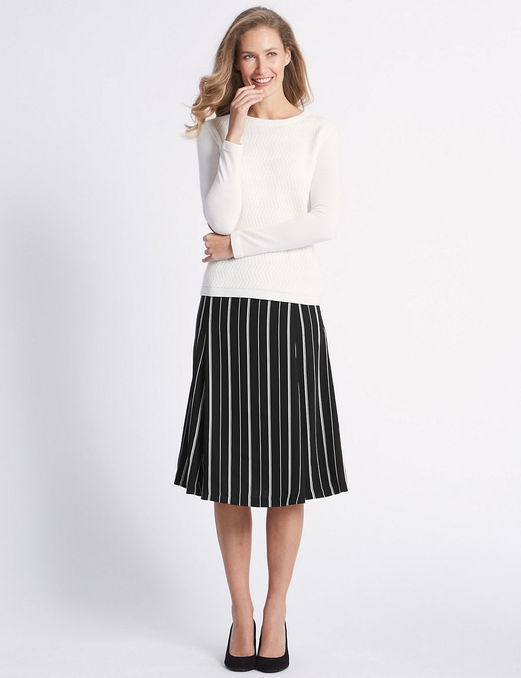 Satin Striped A-Line Midi Skirt 3 of 5
