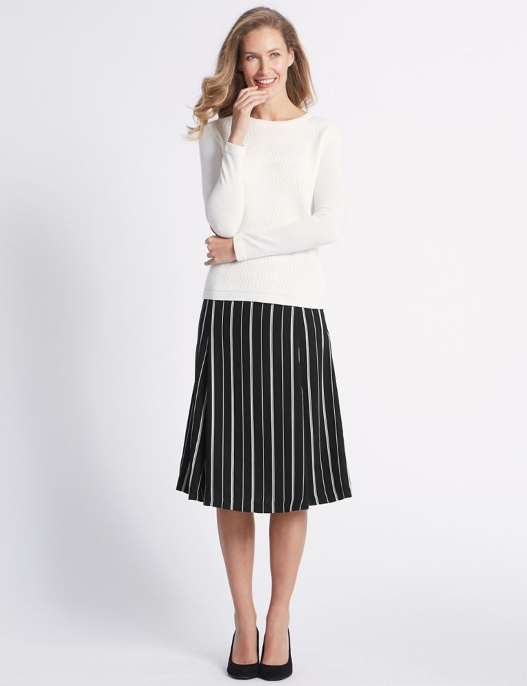 Satin Striped A-Line Midi Skirt 1 of 5