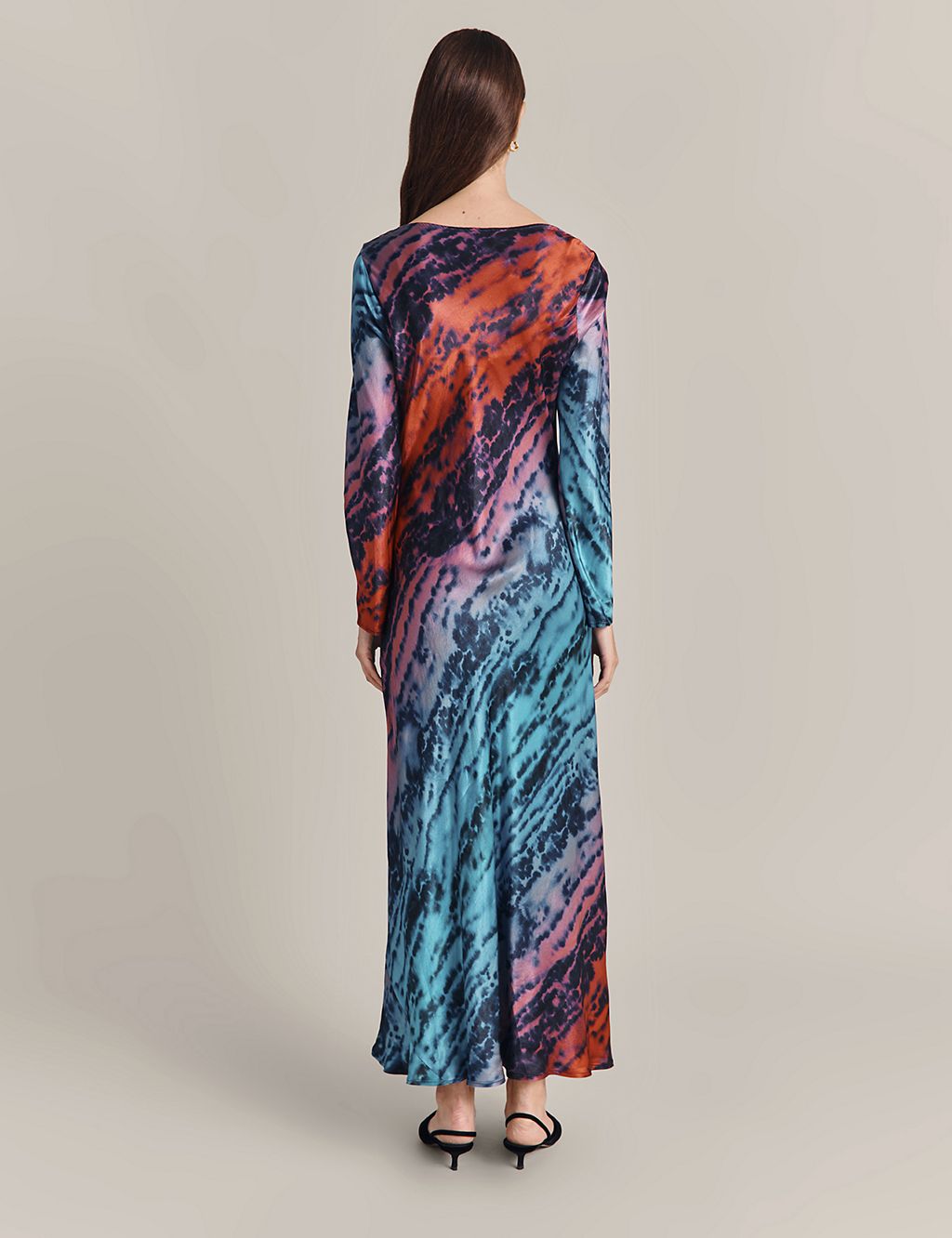 Satin Tie Dye Cowl Neck Midi Column Dress 4 of 4
