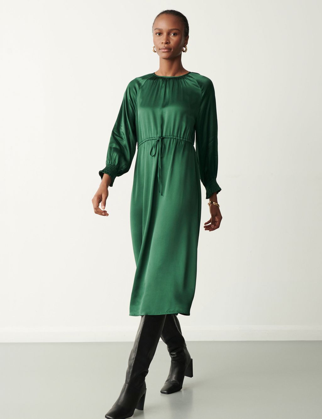 Satin Tie Waist Midi Waisted Dress | Finery London | M&S