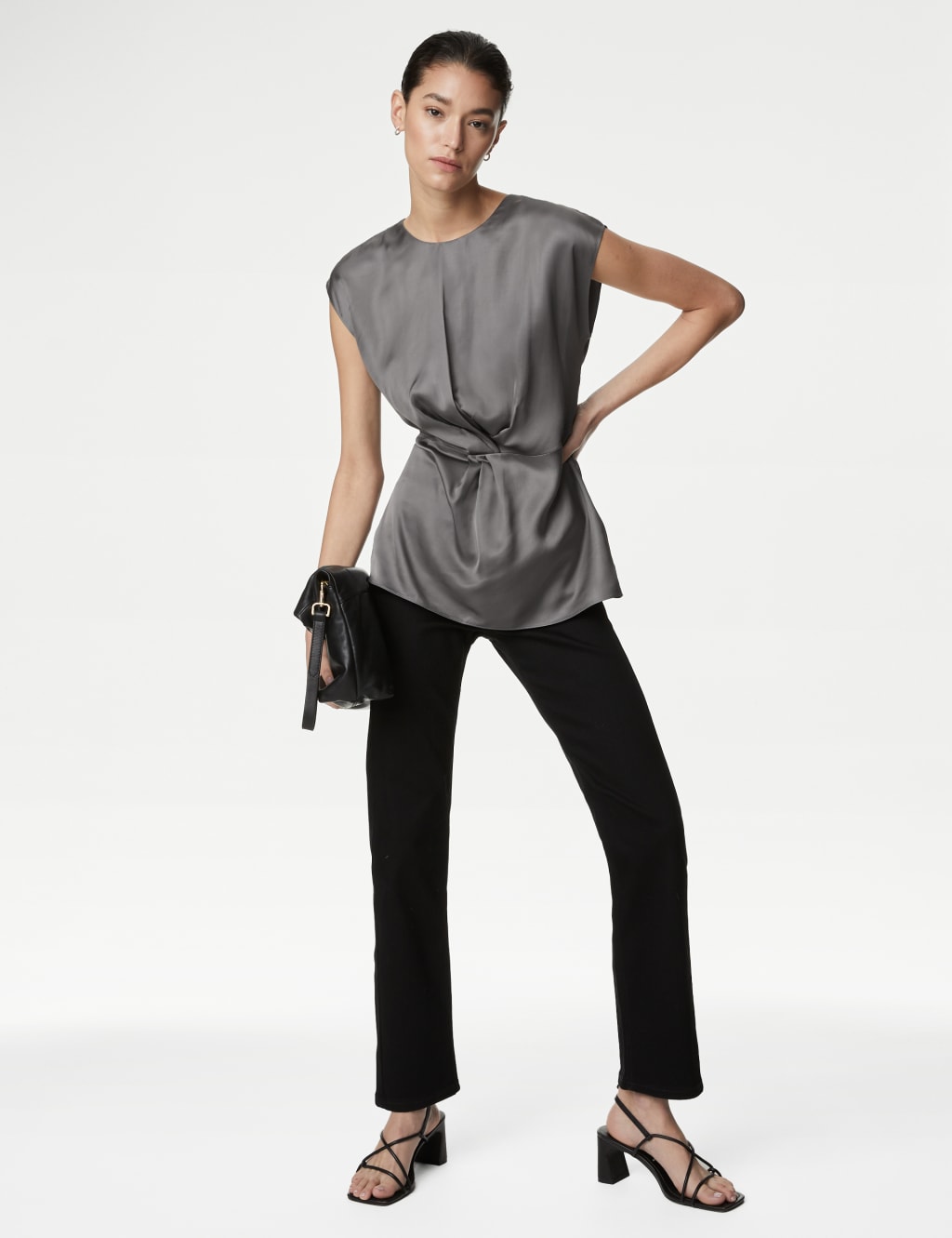 Satin Front Short Sleeve Top 243912 T
