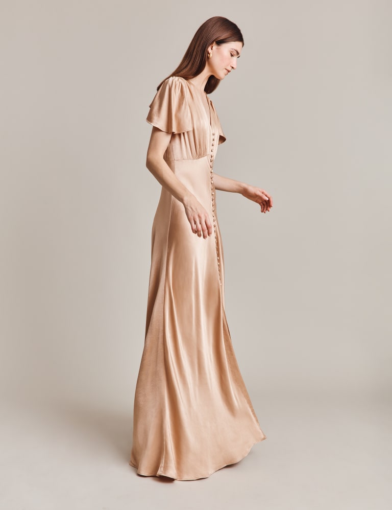 Satin V Neck Angel Sleeve Maxi Waisted Dress Ghost M S