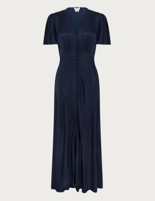 Satin VNeck Button Front Midaxi Tea Dress Ghost M&S