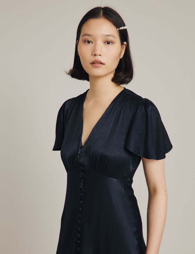 Satin V-Neck Button Front Midaxi Tea Dress 5 of 5