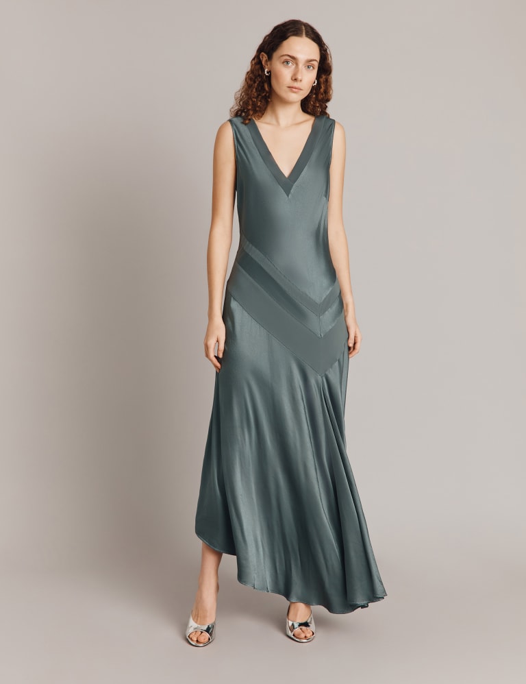 Satin V Neck Midaxi Drop Waist Slip Dress
