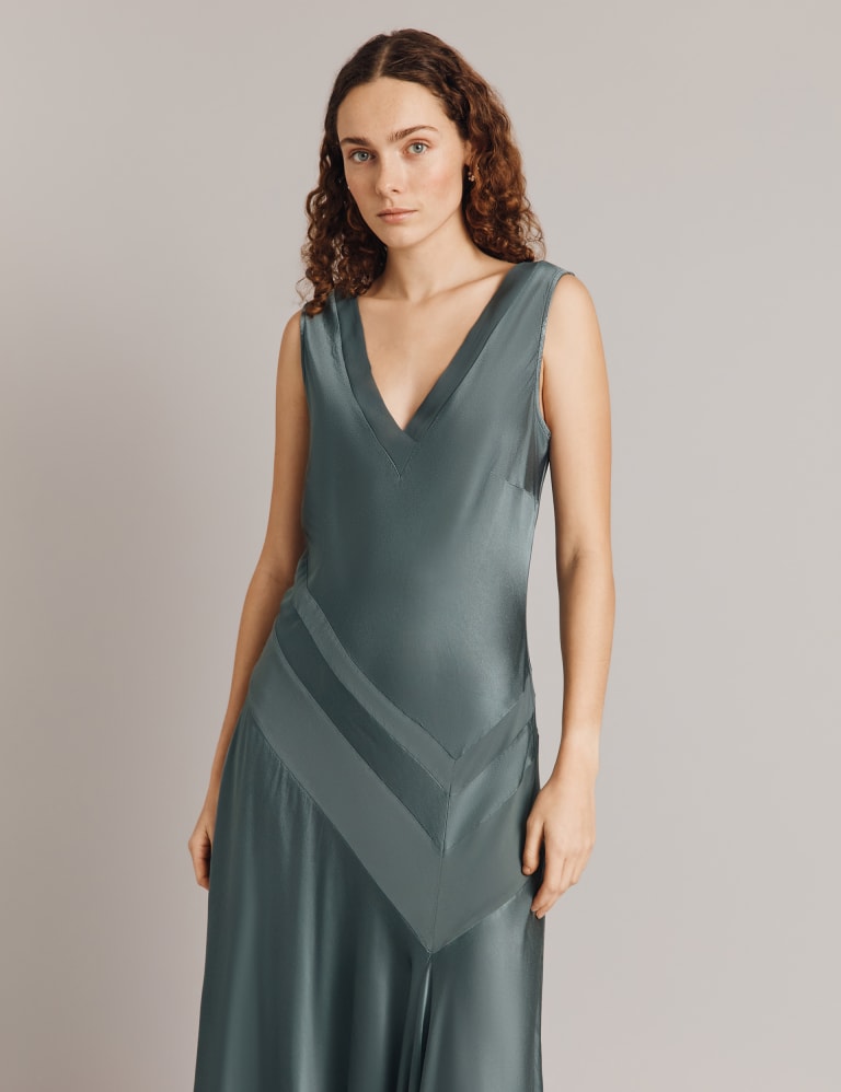 Satin V-Neck Midaxi Drop Waist Slip Dress 4 of 4