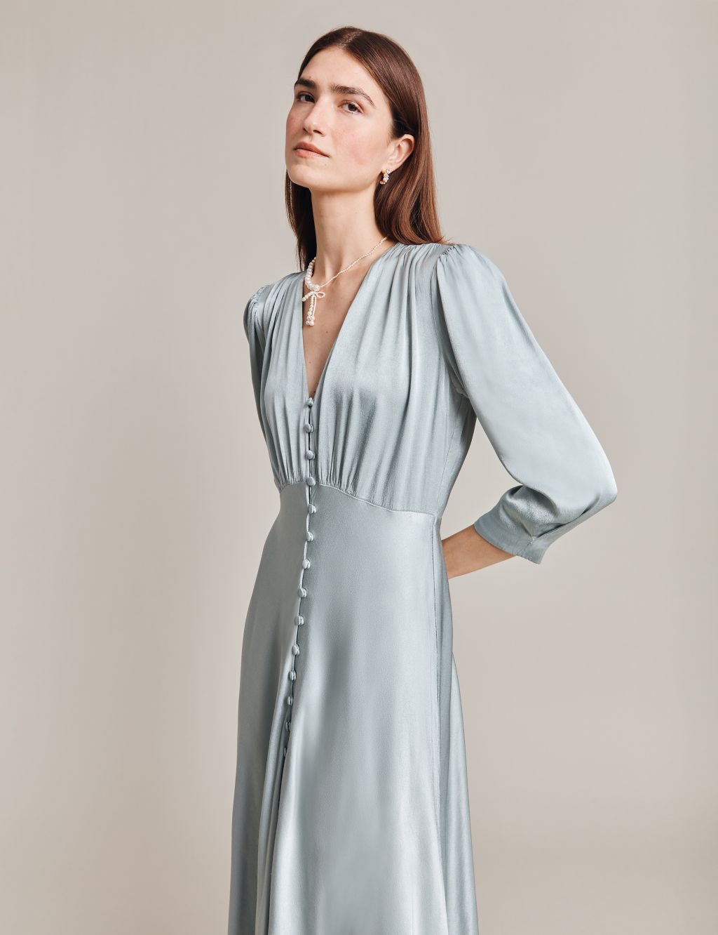Satin V-Neck Midaxi Waisted Dress | Ghost | M&S