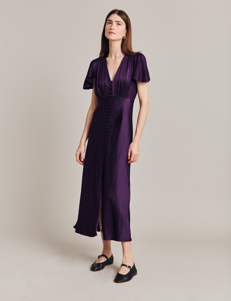 Satin V Neck Midaxi Waisted Dress Ghost M S