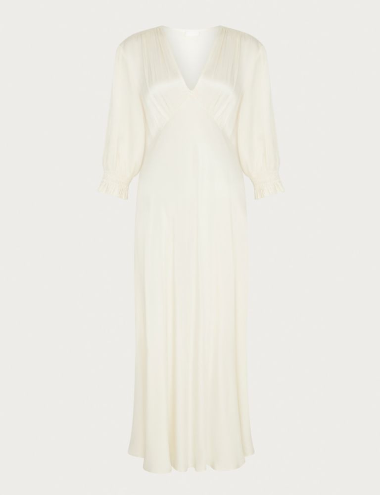 Satin V-Neck Midi Waisted Dress | Ghost | M&S
