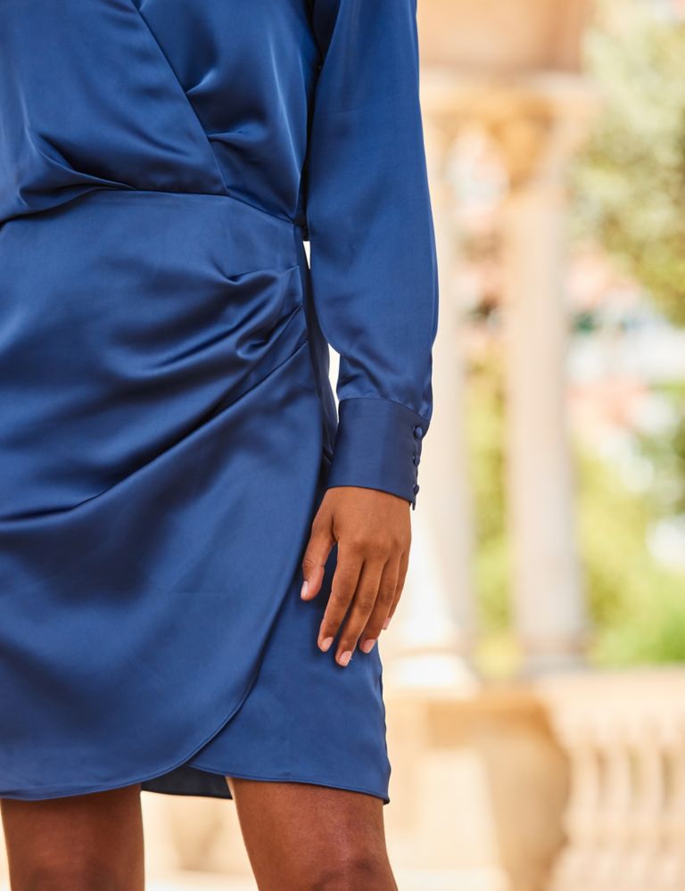 Smarty Pants women's silk satin dark blue color ghost print full sleeves  night suit.