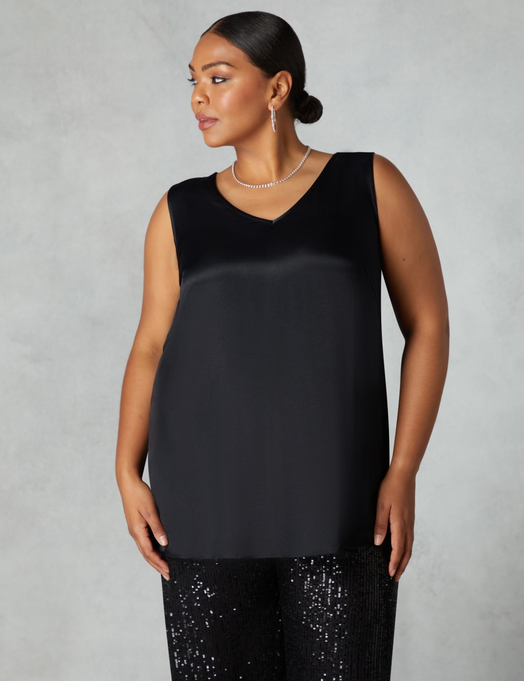 Satin V Neck Relaxed Vest Top Live Unlimited London M S